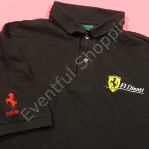 Vintage Ferrari Polo Shirt Mens Large Black F1 Clienti Mesh Cotton Outer Banks